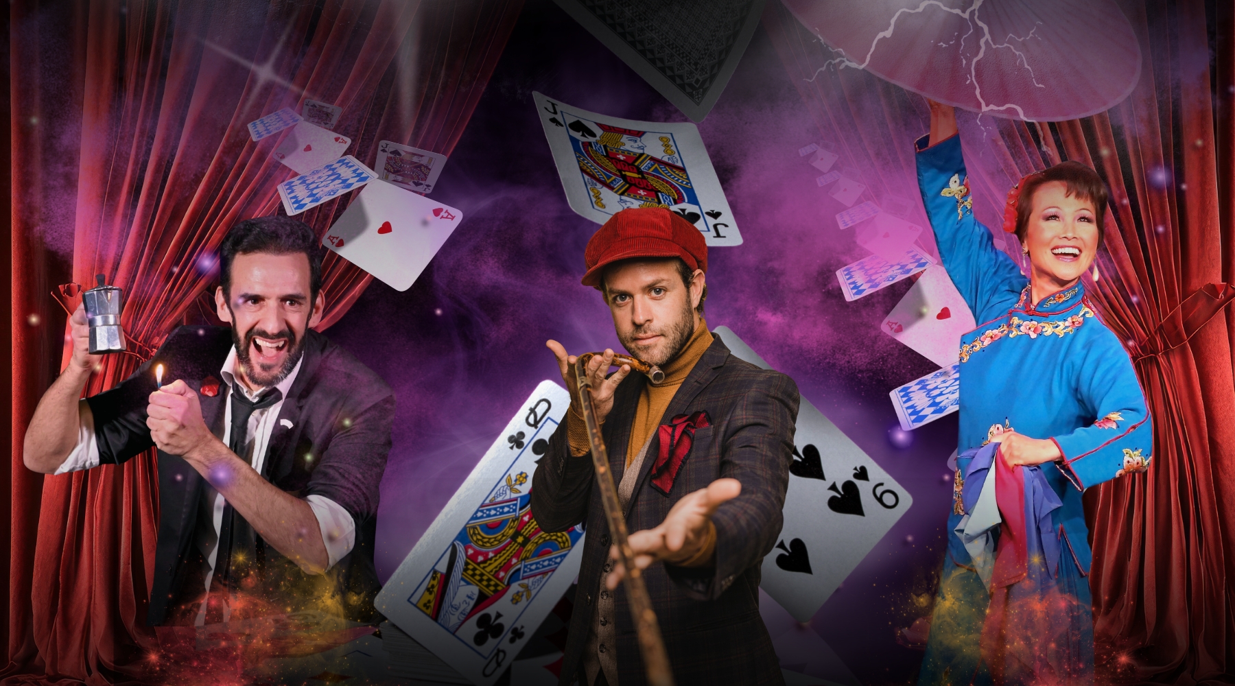 Espectáculo de magia en vivo con iluminación dramática en el escenario